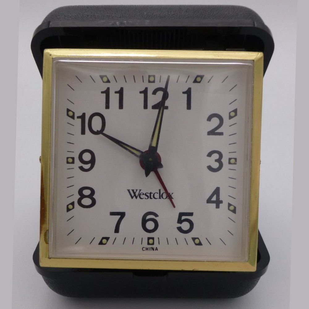 Westclox Black With Gold Trim Wind Up Travel Alarm Clock